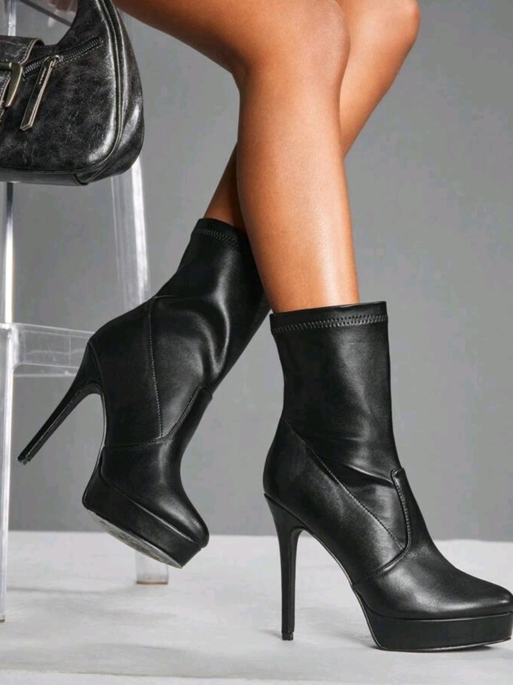 Black High Heel Platform Ankle Boots - Women's Fashion